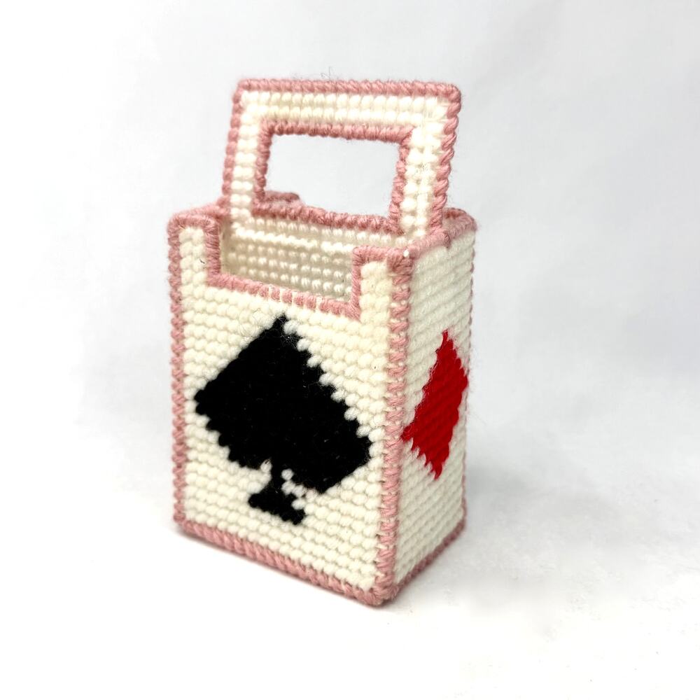 Vintage Handmade Plastic Canvas Playing Card Deck Holder